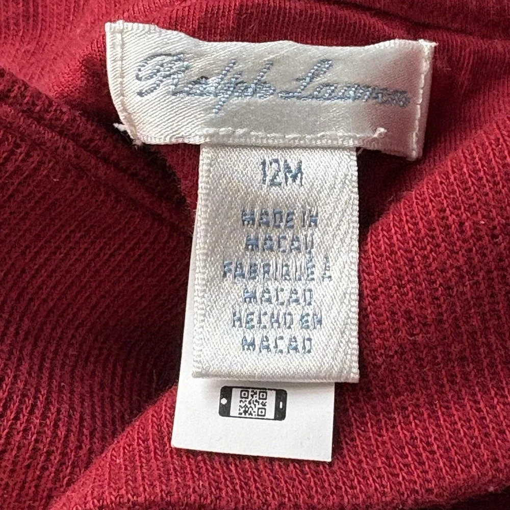 Ralph Lauren Baby Romper 12 Months Rugby Stripe Shawl Collar Red White Snap Legs